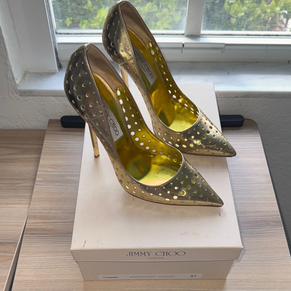 Jimmy Choo Metallic Gold Perforated Heels